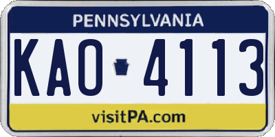 PA license plate KAO4113