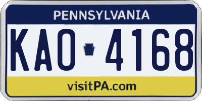 PA license plate KAO4168