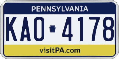 PA license plate KAO4178