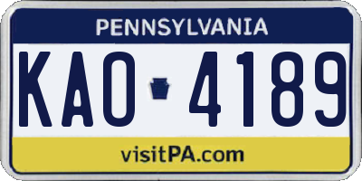 PA license plate KAO4189