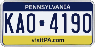 PA license plate KAO4190