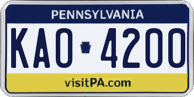 PA license plate KAO4200