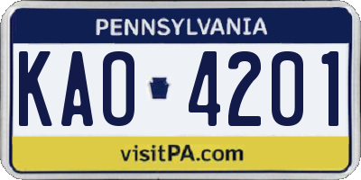 PA license plate KAO4201
