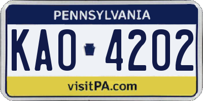 PA license plate KAO4202