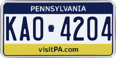 PA license plate KAO4204
