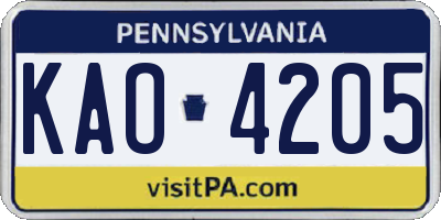 PA license plate KAO4205