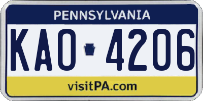 PA license plate KAO4206