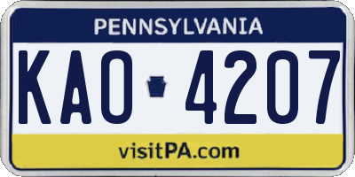PA license plate KAO4207