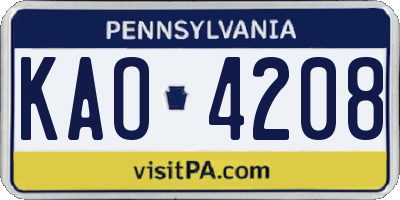 PA license plate KAO4208