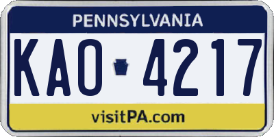 PA license plate KAO4217