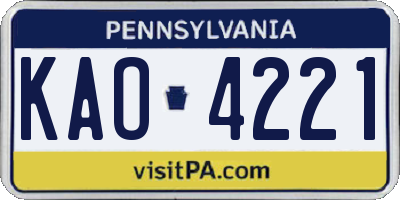 PA license plate KAO4221