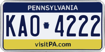 PA license plate KAO4222