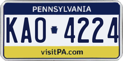 PA license plate KAO4224