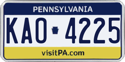 PA license plate KAO4225