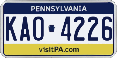 PA license plate KAO4226