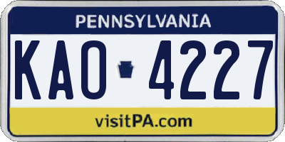 PA license plate KAO4227