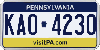PA license plate KAO4230
