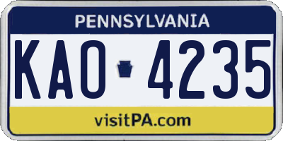 PA license plate KAO4235