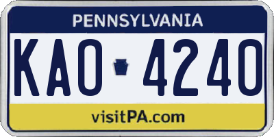 PA license plate KAO4240