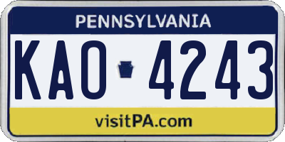 PA license plate KAO4243