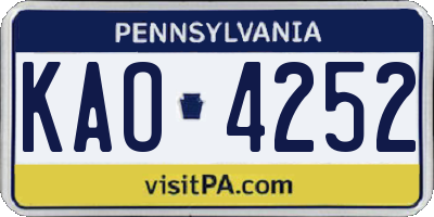 PA license plate KAO4252