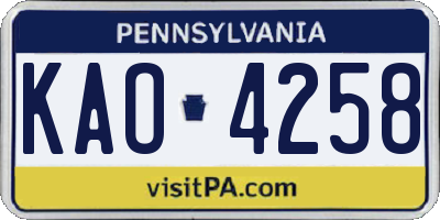 PA license plate KAO4258