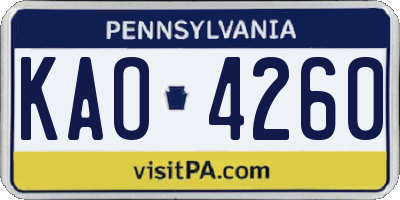 PA license plate KAO4260
