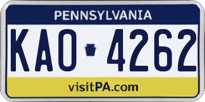 PA license plate KAO4262