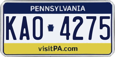 PA license plate KAO4275
