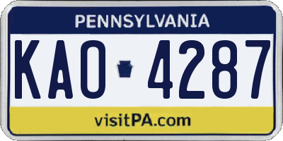 PA license plate KAO4287