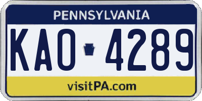 PA license plate KAO4289