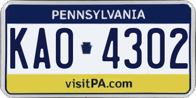 PA license plate KAO4302