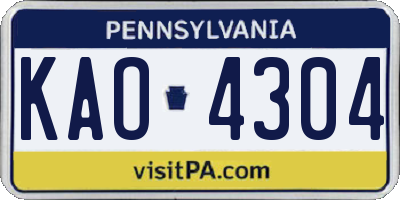 PA license plate KAO4304