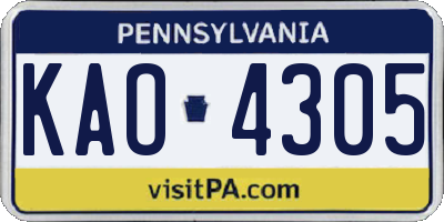 PA license plate KAO4305