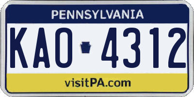 PA license plate KAO4312