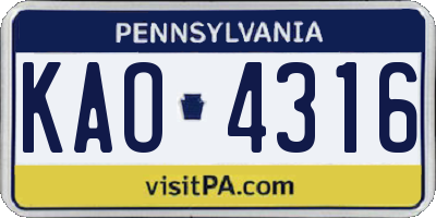 PA license plate KAO4316