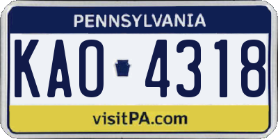 PA license plate KAO4318