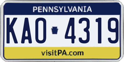 PA license plate KAO4319
