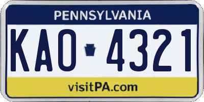 PA license plate KAO4321