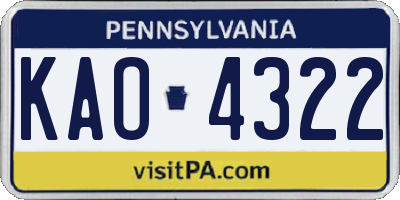 PA license plate KAO4322