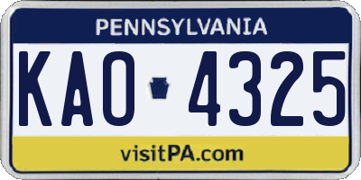 PA license plate KAO4325