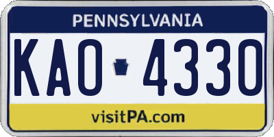 PA license plate KAO4330