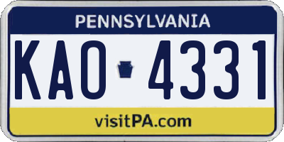 PA license plate KAO4331