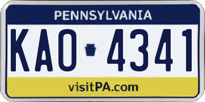 PA license plate KAO4341