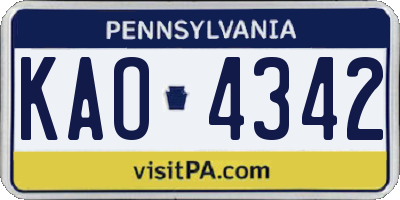 PA license plate KAO4342