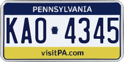 PA license plate KAO4345