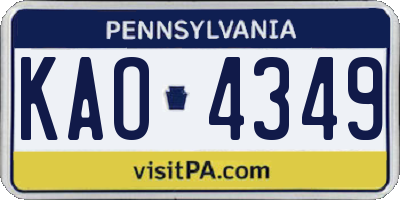 PA license plate KAO4349