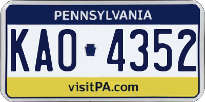 PA license plate KAO4352