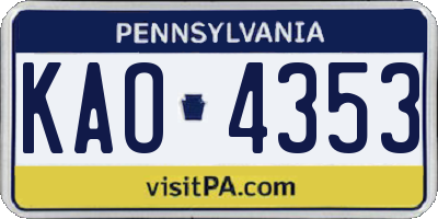 PA license plate KAO4353