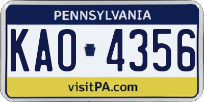 PA license plate KAO4356